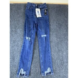 Ymi Dream Collection Slim Straight Ankle Jeans Women 23x26 Blue Denim Distressed